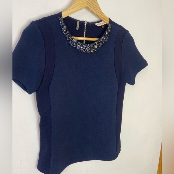 Rebecca Taylor Tops - Rebecca Taylor Navy Scuba Jewel Collar Top